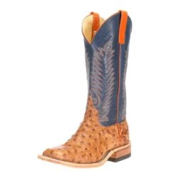 Anderson Bean Men's Brandy Bruchiato Full Quill Ostrich 13in. Burnished Navy Calf Top Boots