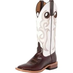 Justin Boots Shop 35 Anderson Bean Horse Power Chocolate Horse-13in. White Glove Top Cowboy Boots